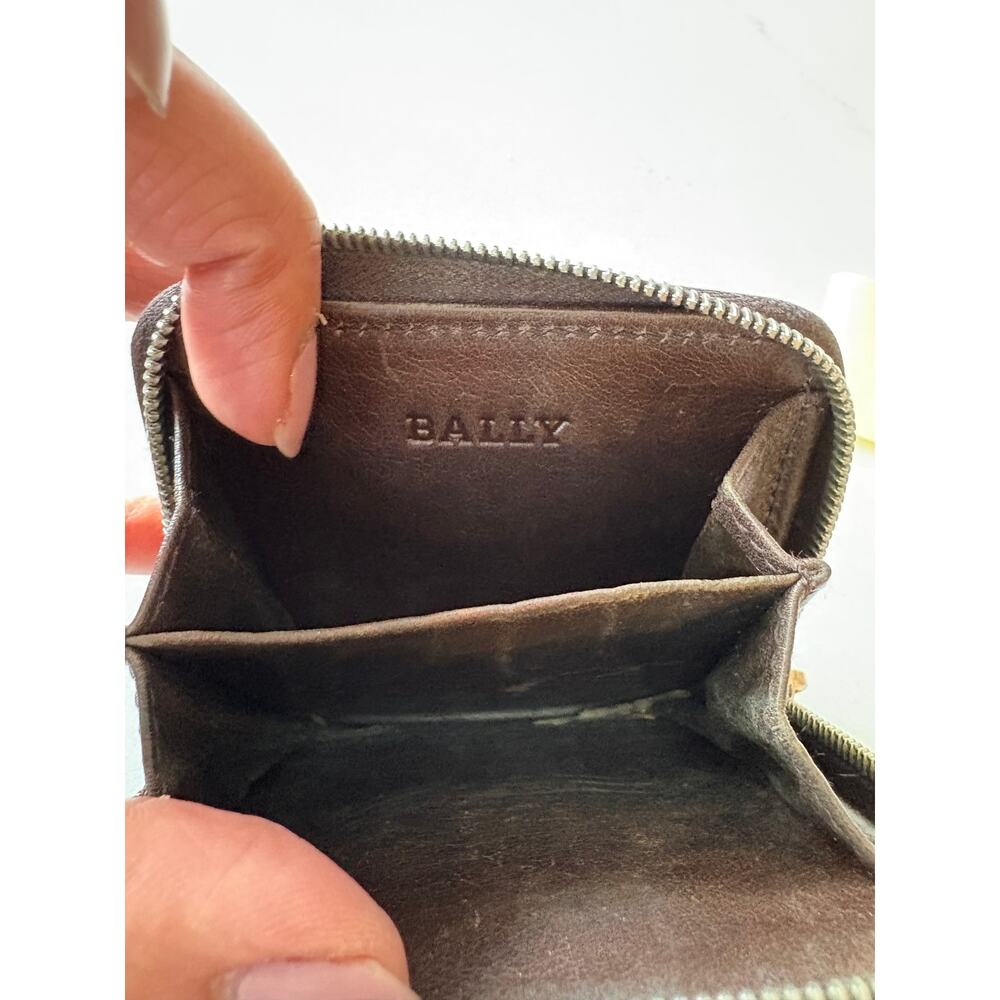 Bally Brown Leather Zip Coin Wallet with Ribbon Accent - Picture 7 of 10